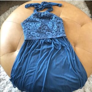 David’s Bridal Steel Blue Halter Dress